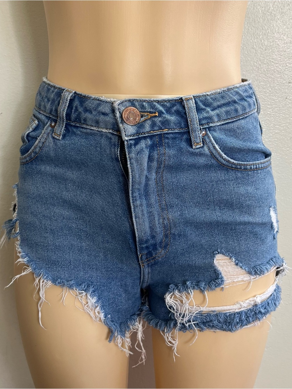 Forever 21 Distressed Light Blue High-Rise Denim Shorts
